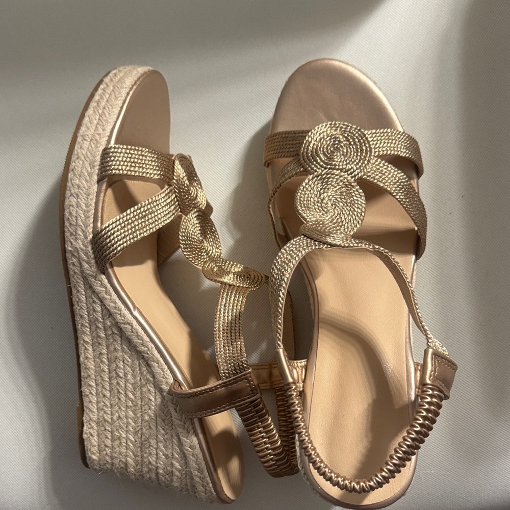 Elegant Gold Wedge Sandals Size 12
